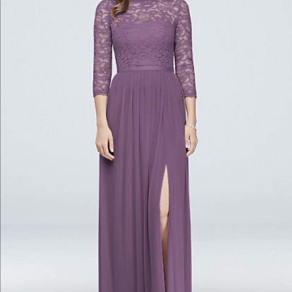 3/4-Sleeve Illusion Lace and Mesh Bridesmaid Dress